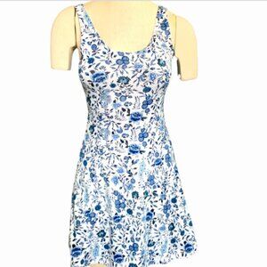 Divided H&M‎ Floral Sleeveless Tank Skater Dress 4 Blue White 44L